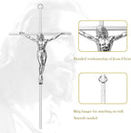 KUXBET Crucifix Wall Cross, Metal Wall Hanging Cross,10inch Silver Jesus Crucifix Home Décor, Gift for Family