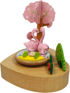Wooden Flamingo Music Box - Heart Shaped Music Box Base, Flamingos rotate with the music, Mechanical Musical Box, Gift for Birthday, Valentine's Day, Wedding, Anniversary, Home Décor (Flamingos)