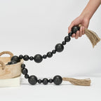 2" Extra Large Wood Bead Garland with Tassels, 50" Long Rustic Farmhouse Wooden Beads Garland, Decorative Beads Boho Decorations for Home Table Mantle Black