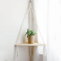 Artilady Macrame Corner Shelf Wall Hanging - White Corner Floating Shelves Boho Wall Decor, Rustic Wooden Plant Shelf Storage Rack for Bedroom Living Room Bathroom