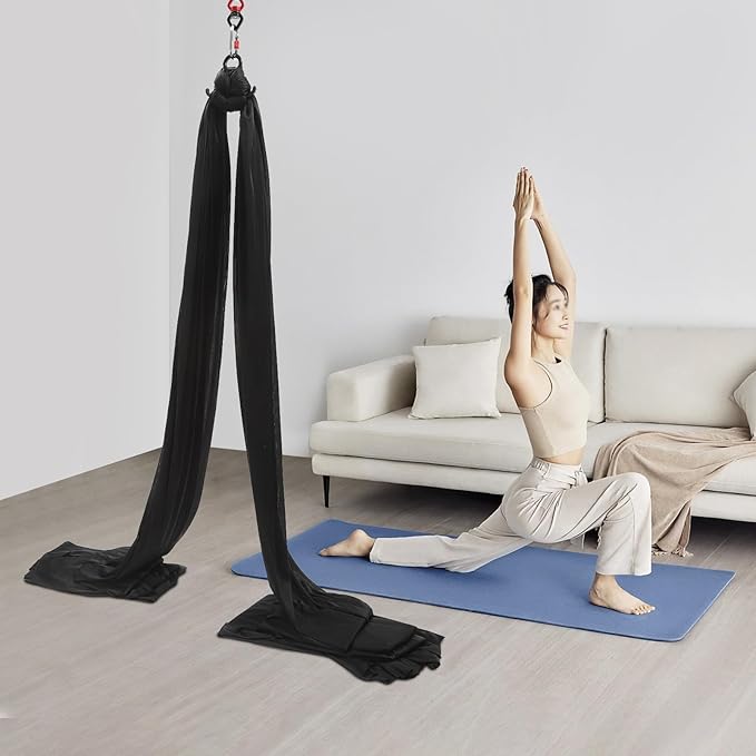 Aerial Silks Starter Kit, 5.4 Yards Durable Aerial Yoga Hammock Kit Anti-Gravity Flying for Fitness, Swing Aerial Yoga Hammock for Acrobatic, Circus Arts, Dance, Gymnastics
