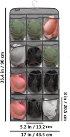 Dual Sided Hanging Shoe Organizer for Closet with Rotating Hanger Hanging Shoe Rack Holder with 24 Large Pockets (GREY-Clear Pockets)