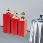 3 PCS Display Pedestal Stand, Metal Display Pedestal Stands Decoration Cube Sculpture Displays Column Square Displays Stands Pillars for Wedding Party Baby Shower Birthday (Red, 3PCS)