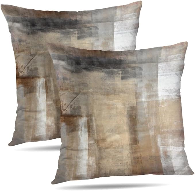 Beige Abstract Art Artwork Pillow Cover, Gallery Modern Decorative Throw Pillows Cushion Cover for Bedroom Sofa Living Room 20 x 20 Inch Set of 2