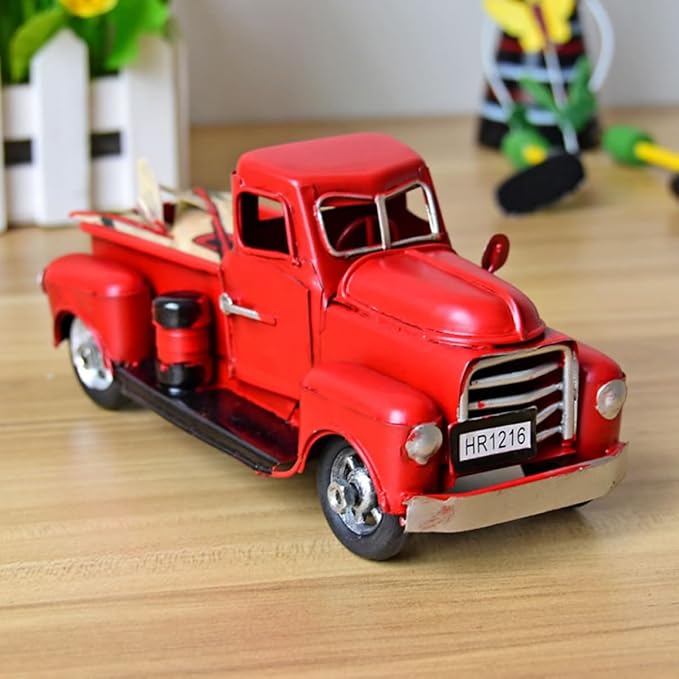 PRETYZOOM Vintage Handmade Iron Car Model Red Miniature Desktop Ornament Classic Vehicle Decor for Home Office Unique for Vehicle Lovers Craftsmanship Functional