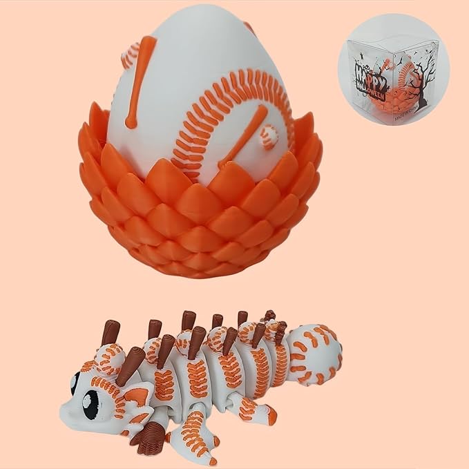 Enchanted 3D Egg with Miniature Inside - Handcrafted Printed Collectible | Fantasy Decor & Gift (Baseball Dragon & Egg (Box))