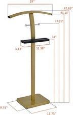 Kings Brand Furniture Henry Men’s Suit Valet Stand – Freestanding Clothes Valet Rack with Jacket Hanger, Pants Bar, Tie Holder & Storage Shelf – Modern Bedroom Garment Organizer (Gold/Black)