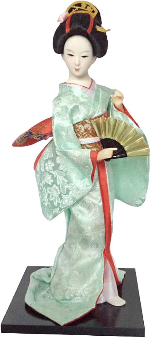 12inch Japanese Geisha Ethnic Japanese Geisha Dolls Oriental Ancient Kabuki Girl Statue Kimono Dolls for Tabletop Home Decor, Light Green