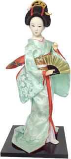 12inch Japanese Geisha Ethnic Japanese Geisha Dolls Oriental Ancient Kabuki Girl Statue Kimono Dolls for Tabletop Home Decor, Light Green
