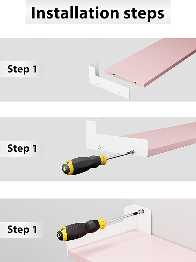 Floating Shelves for Wall, Shelves for Decor Storage Set of 6, Wall Mounted Wood Shelf for Bedroom, Living Room, Bathroom, Kitchen,Long Picture Ledge Shelves. (Pink)