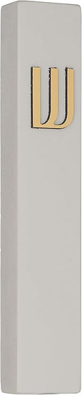A&S Mezuzot Modern Concrete Mezuzah Case with Scroll, Easy Peel and Stick Mezuza (Grey+ Gold Shin, 6 Inches)
