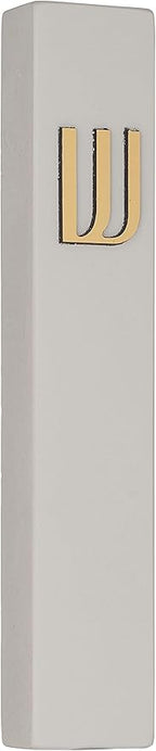 A&S Mezuzot Modern Concrete Mezuzah Case with Scroll, Easy Peel and Stick Mezuza (Grey+ Gold Shin, 6 Inches)