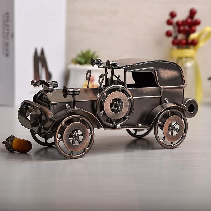 Metal Antique Vintage Car Model Handcrafted Collections Collectible Vehicle for Bar or Home Decor Decoration Great Birthday Gift Bronze Classic Car Model, Large