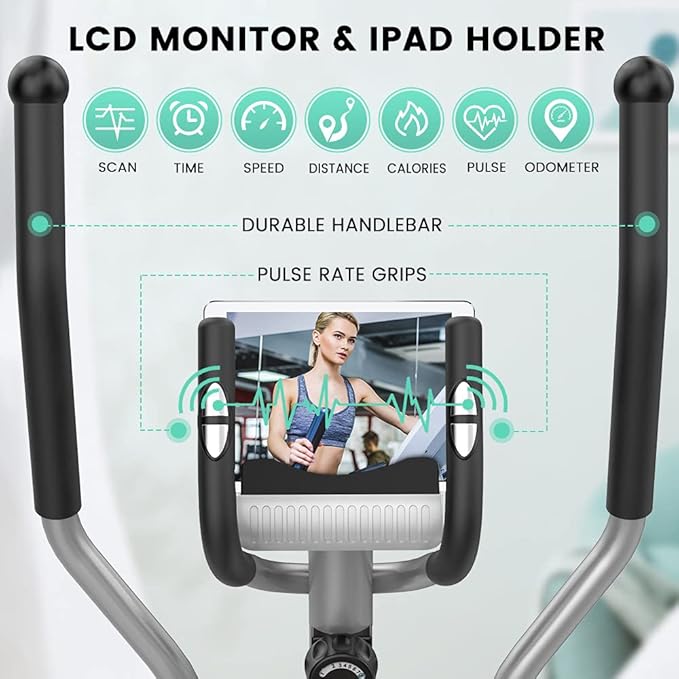 Dripex Elliptical Exercise Machine, Hyper-Quiet Elliptical Machine for Home, Magnetic Elliptical Training Machines with 8-Level Resistance, 6KG Flywheel, Pulse Sensor, LCD Monitor
