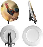 Rooster Decorative Ceramic Plates, 10 Inch, Crowing Cock Round Display Plate, Decorative Plates with Stand, for Kitchen Living Room Office Countertop Decor