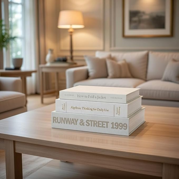 9 Faux Books White- Decorative Box with Hidden Storage, Home Staging Accessories, Coffee Table Decor, Paper Wrapped Bookshelf, White Home Accents, Old Money Aesthetic