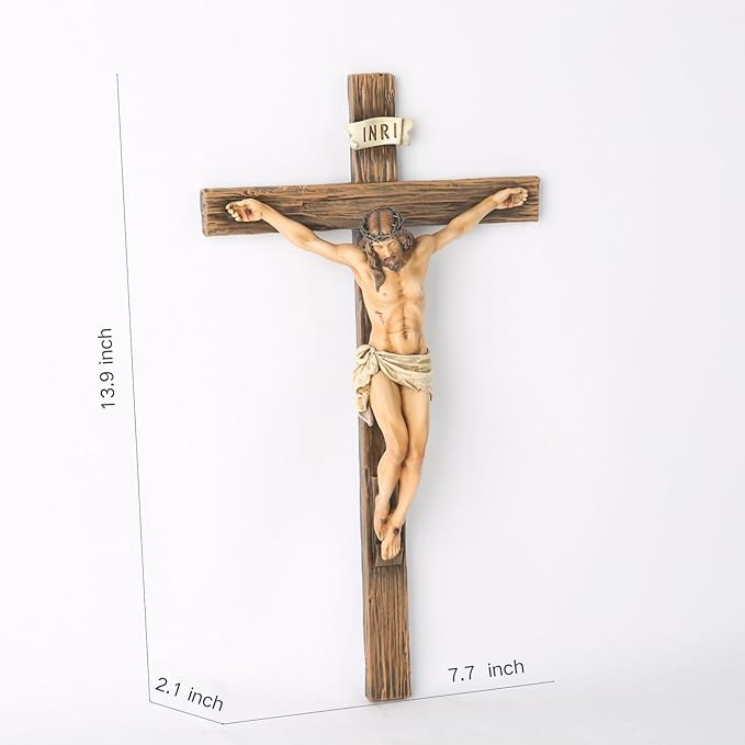 BC Catholic Crucifix Wall Cross, 14"H Jesus Christ Inspirational Home Décor, Religious Devout Gift, Renaissance Sculpture Handmade by Buildclassic