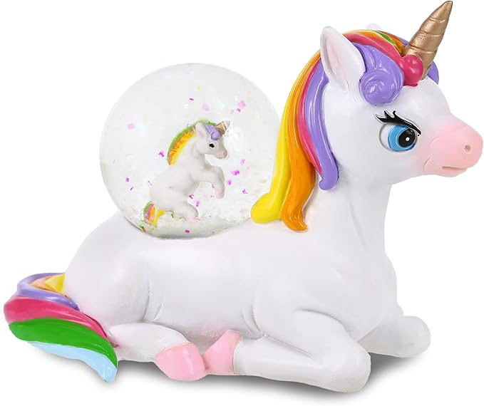 CoTa Global Unicorn Snow Globe Decor - Beautiful Pink Sparkle Rainbow Unicorn Figurine, Cool Snow Globes and Figurines, Perfect Ornament Miniature for Home Decor - 45 mm