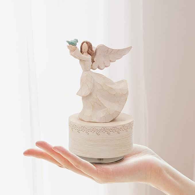 Music Box, Guardian Angel Musical Box Figurine Holding Dove, Sculpted Hand-Painted Music Boxes Figures Wind Up Angel Musical Boxes for Women Girls in Christmas Birthday Anniversary