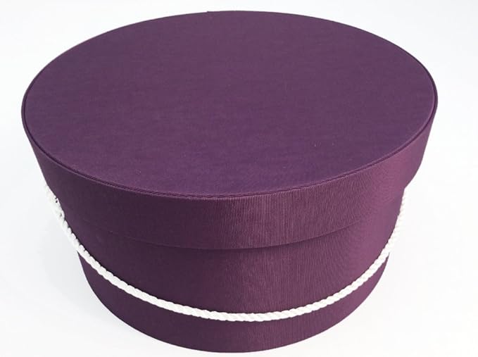 Sarah's Hat Boxes Classic Amethyst Hat Box – 21.5" x 11.5" (Dia. x Ht.) Handmade in USA – Odorless Non-Toxic Adhesive, Cording Handle – Premium Storage for Hats & Accessories
