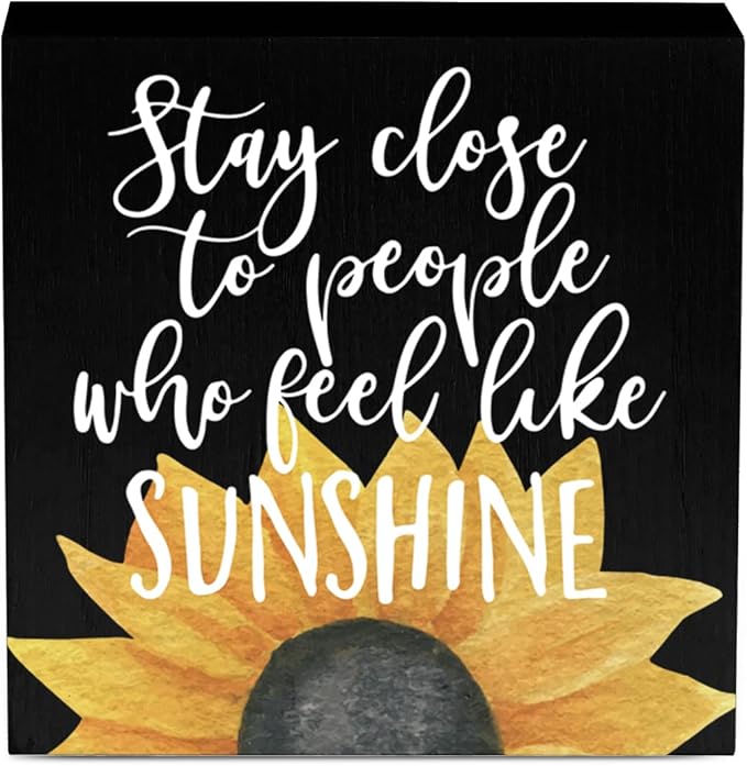 Black Room Decor Sunflower Gifts for Women Rustic Country Wooden Square Sign Decor Sunflower Summer Decorations for Home House Outdoor Shelf Wall Farmhouse Table Shelf