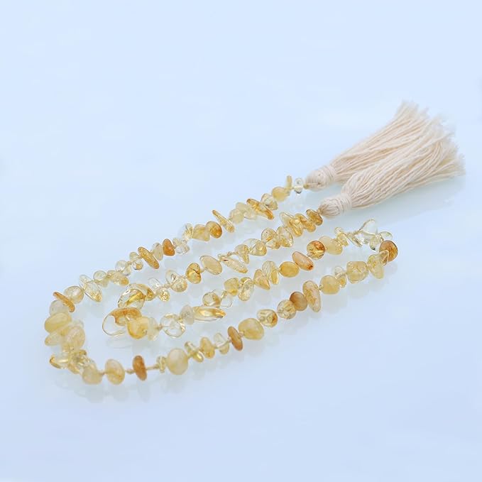 Natural Gemstone Bead Garland with Tassel,31inch Farmhouse Rustic Country Table Decor Prayer Healing Beads Boho Wall Shelf Hanging Decoration (Citrine)