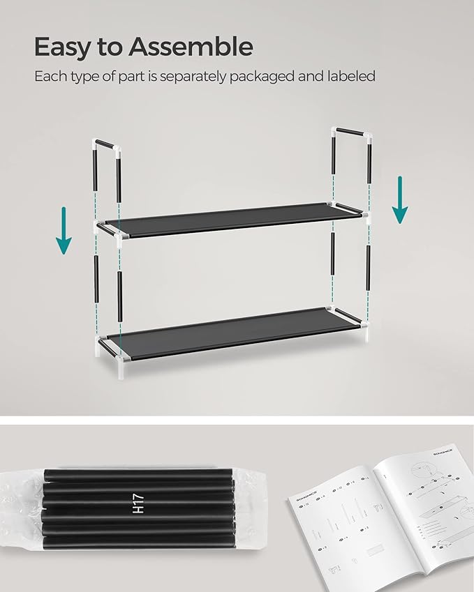 SONGMICS 3-Tier Shoe Rack, Shoe Storage for Hallway Closet, Slim and Space-Saving, Metal Frame, Non-Woven Fabric Shelves, Black ULSH053B01