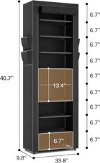 LANTEFUL Narrow Shoe Rack with Cover 10 Tier Tall Shoe Rack Organizer Large Capacity Shoe Shelf Storage 18-22 Pairs Space Saving Free Standing Shoe Storage Organizer for Closet, Entryway, Dorm, Black