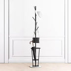 Metal Umbrella Stand with Coat Rack,Modern Umbrella Holder for Entryway,Freestanding Umbrella Rack with Marble Base,Tall Umbrella Storage for Indoor Outdoor Patio(66.9″, Black White)