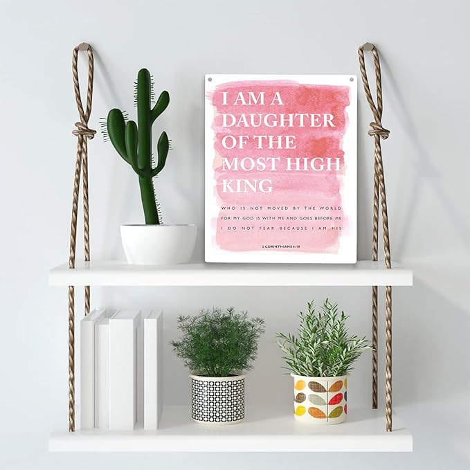 I am a Daughter of the Most High King Bible Verse Wood Sign Rustic 2 Corinthians 6:18 Watercolour Christian Wooden Hanging Plaque for Home Girl Bedroom Wall Art Decoration 8 x 10 Inches Present