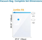 6 Pack Vacuum Storage Bags，Space Saver Bags(6 Jumbo) Compression for Comforters and Blankets, Sealer Clothes Storage, Hand Pump Included