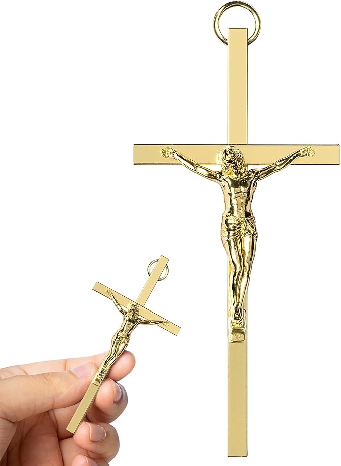 KUXBET Crucifix Cross, Metal Gold Crucifix with Jesus Crucifix, My Heart/Encouragement Gift Pocket Stress Cross Fidget for Christian Faith, Prayer, Christmas Gifts (4.1inch, Antique Gold)