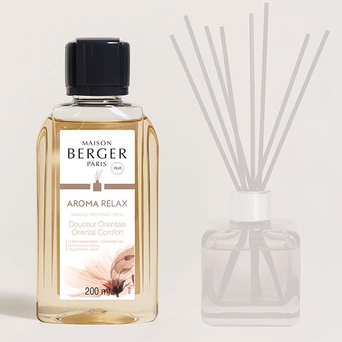 Maison Berger - Aroma Relax - Oriental Comfort - Air Freshener - Fragrance Refill for Reed Sticks and Ceramic Diffuser - 6.76 Fluid Ounces - 200 Milliliters