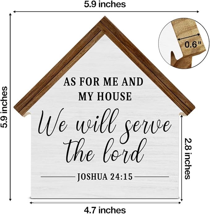 As for Me and My House We Will Serve the Lord Christian Decor, Bible Verse House Shaped Wood Sign, Christian Home Room Decor for Desk Table Shelf