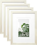 Egofine 9x12 Picture Frames Set of 4, Made of Solid Wood Covered by Plexiglass 5x7 and 6x8 with Mat or 9x12 without Mat, for Table Top Display and Wall Mounting Photo Frame Beige