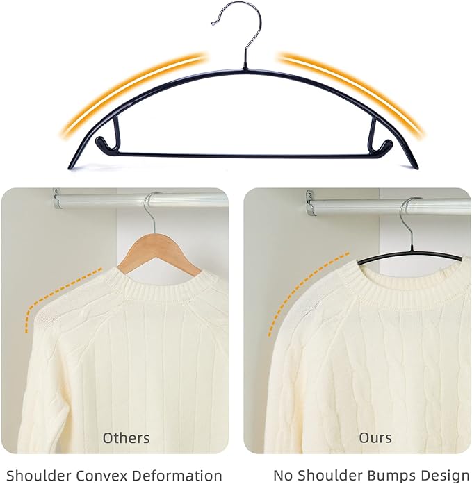 Nature Smile Non Slip PVC Coating Sweater Hangers,Dress Suit Coat Hangers,Shoulder Bump Free Golf T Shirts Clothes Hangers (Black Color 20 Pack)