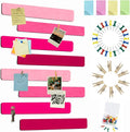 Vuzvuv 8 pcs Bulletin Board Bar Strips with 50 Pushpins & 10 Wooden Clip pins，Self Adhesive Cork Board for Wall，Felt Pin Board for School，Office Decor(Multi-Pink)
