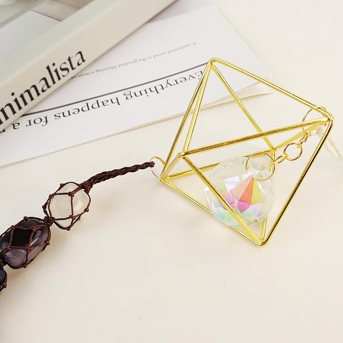 Feng Shui Yoga Ornament Handmade Natural Gemstone Crystal Hanging Ornaments for Home Decoration Window Decor（Style8）