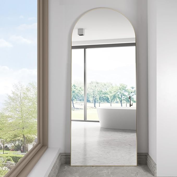 Full Length Mirror 71"x25" Arch Mirror Floor Mirror with Stand Wall Mirror Gold Arched Full Body Mirror Standing Hanging or Leaning Against Wall Bedroom Mirrors for Entry, Living Room