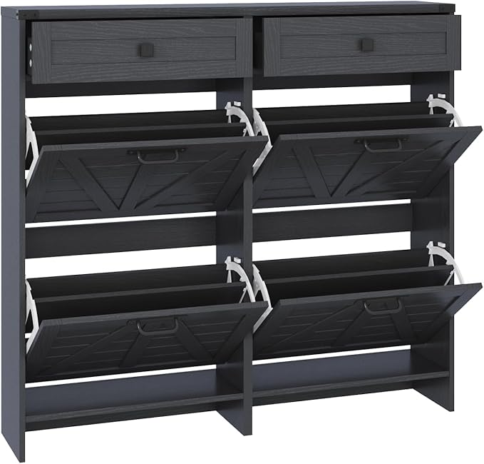 Shoe Cabinet with 4 Flip Drawers & 2 Drawers,Farmhouse Shoe Storage Cabinet for Entryway,Slim Freestanding Organizer Rack for Front Door Entrance,Black