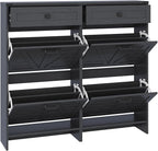 Shoe Cabinet with 4 Flip Drawers & 2 Drawers,Farmhouse Shoe Storage Cabinet for Entryway,Slim Freestanding Organizer Rack for Front Door Entrance,Black