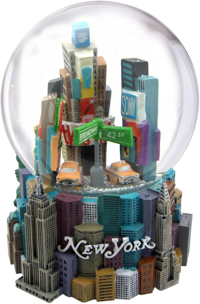 Musical Times Square Snow Globe, 5.5 Inches Tall, New York Cityscape with Broadway and Empire Building