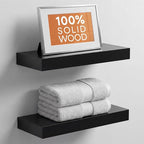 Homeforia 16 inch Black Floating Shelves, High End Solid Real Wood 16inch Bathroom Floating Shelves for Wall Mounted, 16in Wooden Small Floating Shelf, Heavy Duty Bracket, 16 X 6.5 X 1.75 in, Set of 2