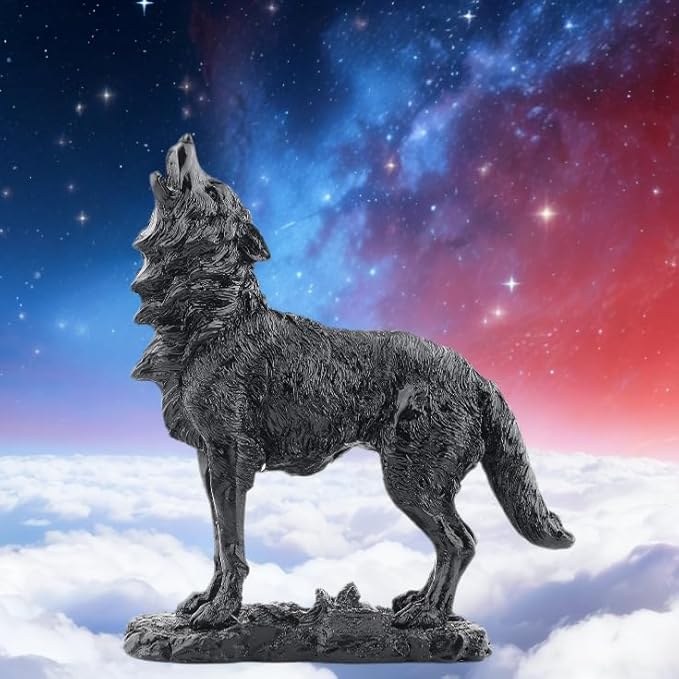 Black Howling Wolf Statue, Realistic Wild Wolf Sculpture, Resin Animal Figurine for Home Decor, Office Desk, Shelf, Wildlife Lover Gift