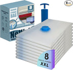 8 Mega Jumbo XXL Vacuum Storage Bags with Pump, Supersized Compression Space Saver for Comforter, duvet, Bedding, Blanket storage, Vacuum Seal Bags for Clothing, Durable Safe Poly Material