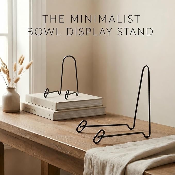 Artliving (4 Pack Black Display Stand Easel Iron Bowl Stands for Display Medium Deep Bowls, Platters and Deep Dishes