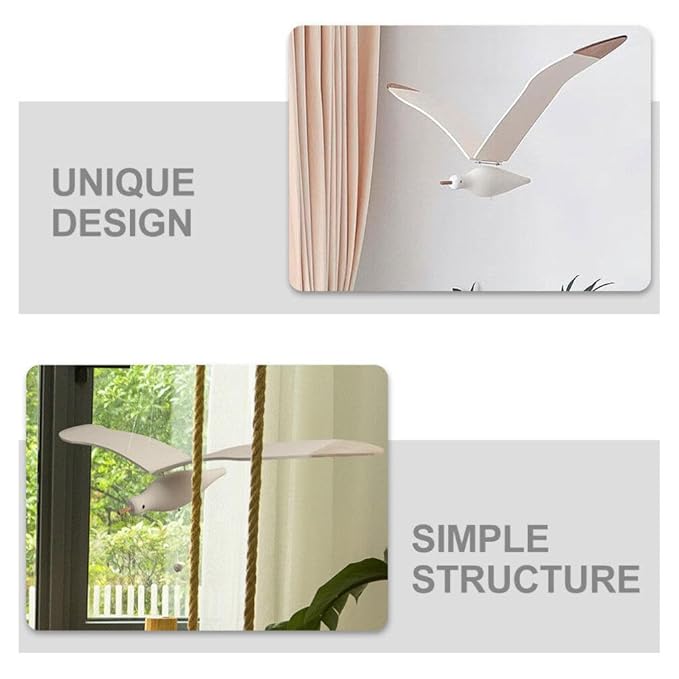 Seagull Hanging Mobile Wooden Flying Bird Decor Nursery Wall Hanging Ornament for Home Nursery Room Balcony Patio Decor