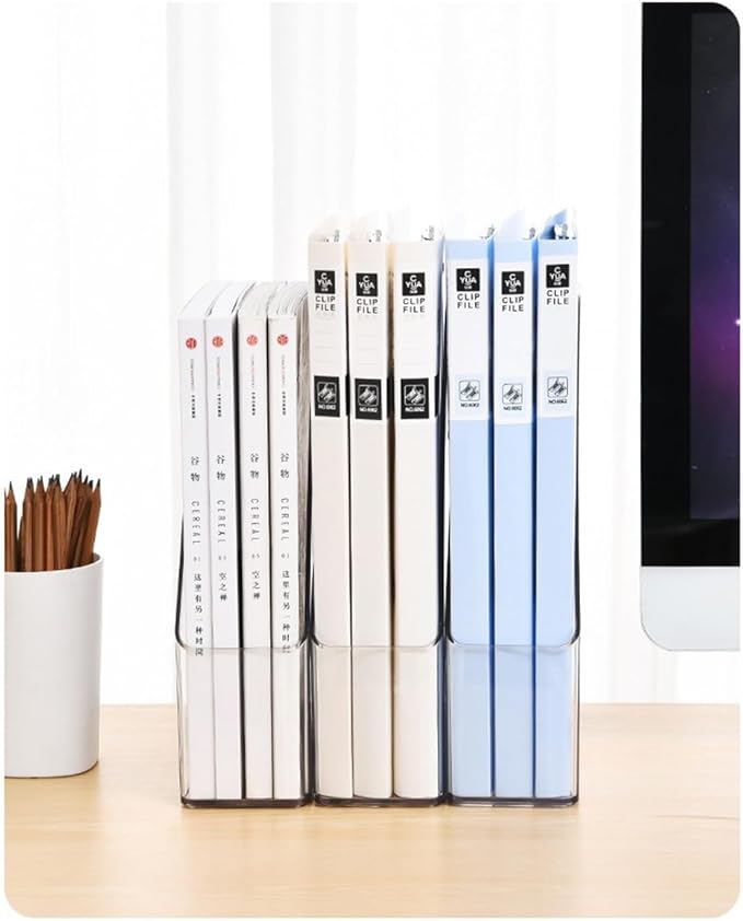 Acrylic Magazine Holder, 2PCS File Magazine & Book Storage Rack for Office Desk, Clear Book Organizer with 3pcs Silicone Automatic Bookmarks (2)