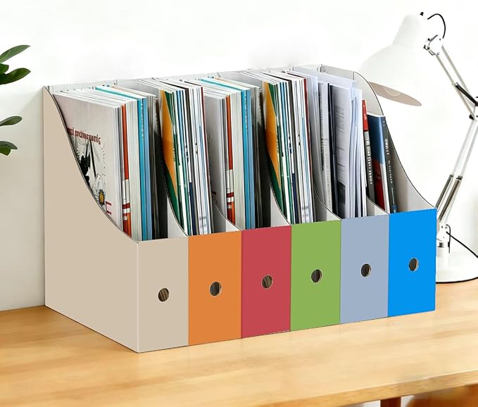 Limitliho 12 Pack Cardboard Magazine Holder for Desk, Book Bins for Classroom Library,Office,Home, 10.6" H x 10.2" L x 3.5" W in Magazine File Holder (Fresh color)