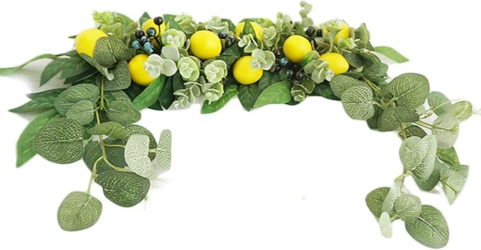 Firlar Artificial Flower Swag, 18 Inch Decorative Swag with Lemon Berry, Green Leaves Hanging Ornament Floral Swag Door Swag for Wedding Home Party Door Wall Decoration